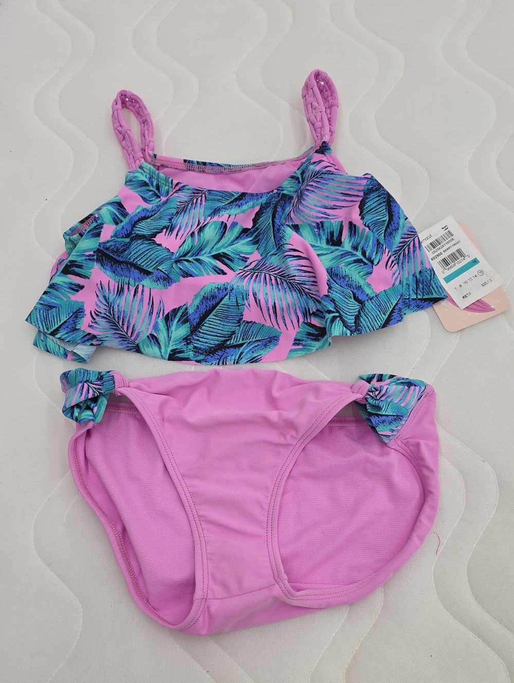 NWT Girls' Pink Tropical Leaf Two-Piece Swim Set